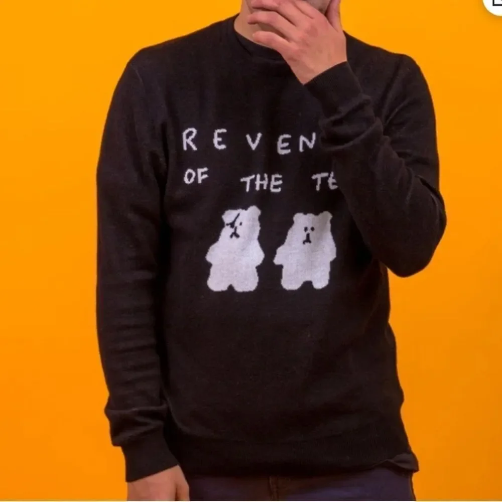 Teddy Fresh Sweater Mens Large Revenge Of The Ted Bear Lightweight Soft Black